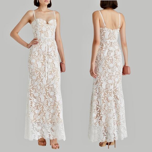 Marchesa Notte Satin Trim Guipure Lace Tulle Gown Bridal Dress Size 10 - Picture 2 of 13